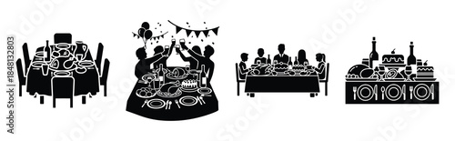 feast time symbol silhouette icon vector set
