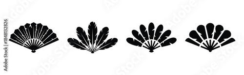 feather fan silhouette icon vector set