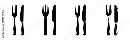 fork and knife silhouette icon vector set