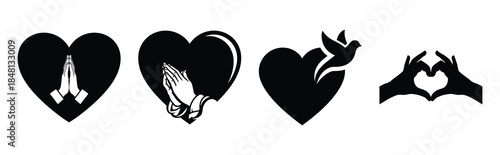 giving thanks heart silhouette icon vector set