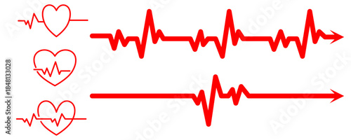 Heart rate pulse graph. Heartbeat icon. ECG, EKG test report. Electrocardiogram line symbol. Heart rhythm sign. Transparent png and vector illustration. 