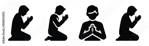 gratitude prayer silhouette icon vector set