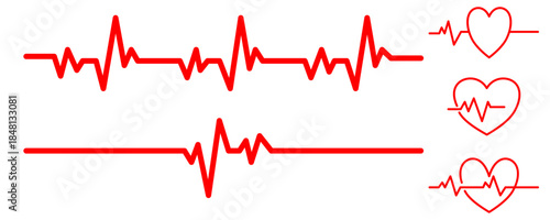 Heart rate pulse graph. Heartbeat icon. ECG, EKG test report. Electrocardiogram line symbol. Heart rhythm sign. Transparent png and vector illustration. 