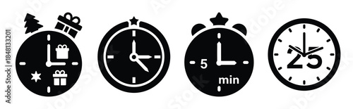 holiday countdown clock silhouette icon vector set