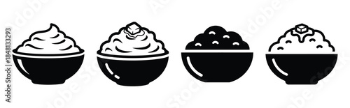 mashed potatoes bowl silhouette icon vector set