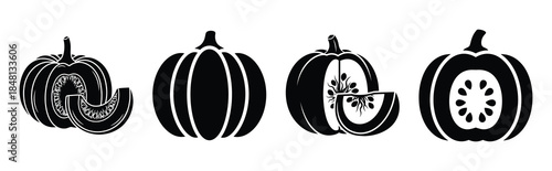 sliced pumpkin silhouette icon vector set