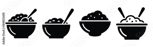 stuffing bowl silhouette icon vector set