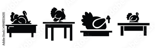 table with turkey silhouette icon vector set