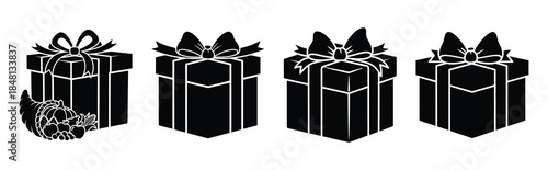 thanksgiving gift box silhouette icon vector set