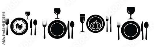 Slika na platnu thanksgiving place setting silhouette icon vector set