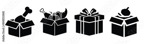 thanksgiving surprise box silhouette icon vector set