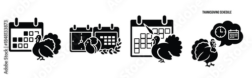 thanksgiving schedule silhouette icon vector set