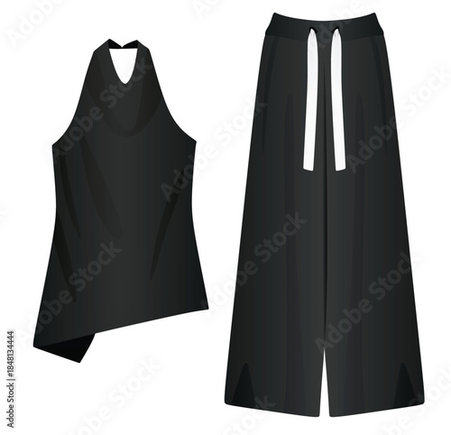 Black woman t shirt and pants. vector