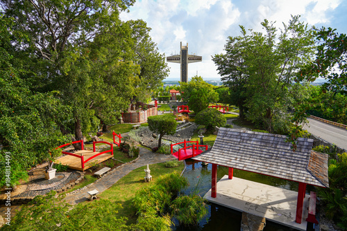 Cruceta del Vigia (Watchman Cross) observation tower overlooking the Japanese Garden of Ponce in Puerto Rico