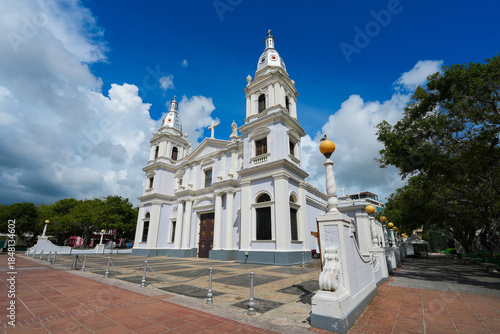 Facade of the Catedral de Guadalupe in Ponce's historic Plaza Las Delicias, Puerto Rico