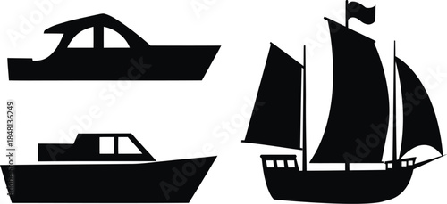 boat icon Set, Ship Icon Set,  sailboat yacht marine ship catamaran submarine vessel, Vector illustration !