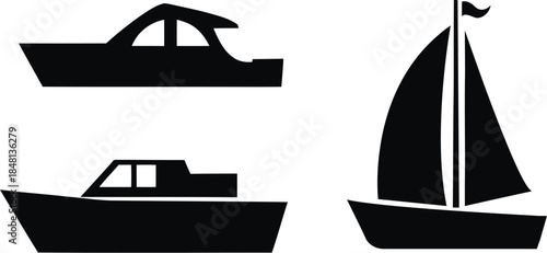 boat icon Set, Ship Icon Set,  sailboat yacht marine ship catamaran submarine vessel, Vector illustration !