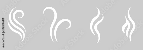 Smoke steam icon set vector. Hit stink, coffee, fragrance flame elements. Collection of stylized  and white smoke and steam icons on isolated background.