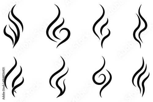 Smoke steam icon vector logo set. Smoke smell, steam aroma heat icon illustration. Smoke, steam, smog, smell symbols.
