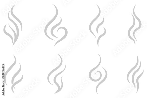 Smoke steam icon set vector. Hit stink, coffee, fragrance flame elements. Collection of stylized  and white smoke and steam icons on isolated background.