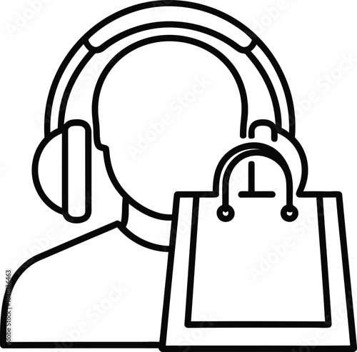 Customer service agent with headphones and shopping bag icon for online retail support