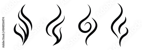 Smoke steam icon vector logo set. Smoke smell, steam aroma heat icon illustration. Smoke, steam, smog, smell symbols.