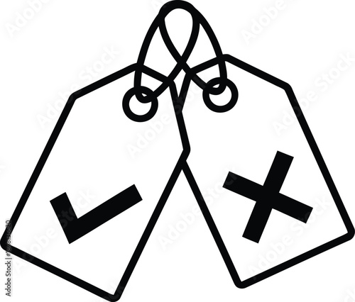 Comparing two options with correct and incorrect symbols on hanging tags icon