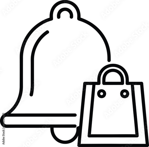 Shopping notification alert concept icon with bell and bag outline design