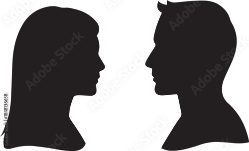 black silhouette heads profile facing