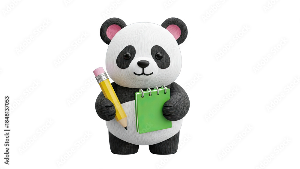 Fototapeta premium Cute Panda Writing in Notebook with Pencil