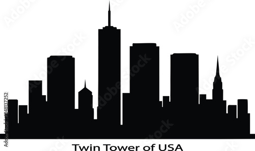  twin tower of usa skyline silhouette vector illustration