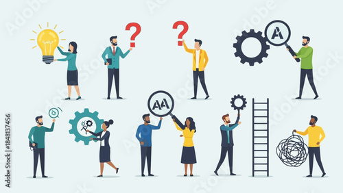 Innovative collaboration and problem-solving team concept with diverse professionals engaging in