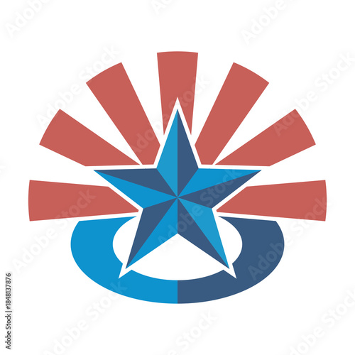 Blue star with red rays and blue crescent logo