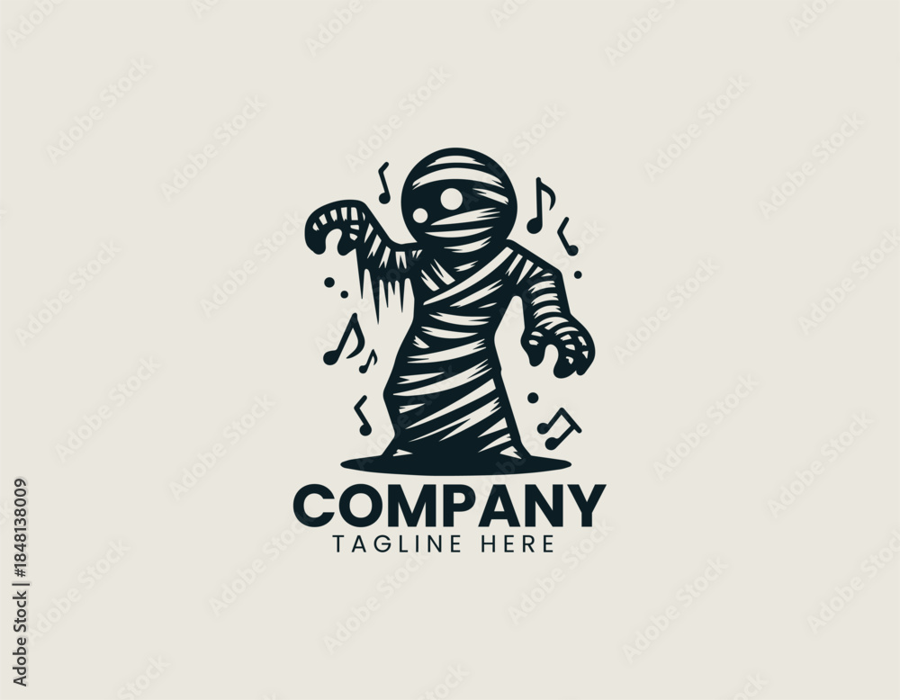 Fototapeta premium Mummy dance night theme is expressed as a festive spooky character in a bold black vector logo illustration