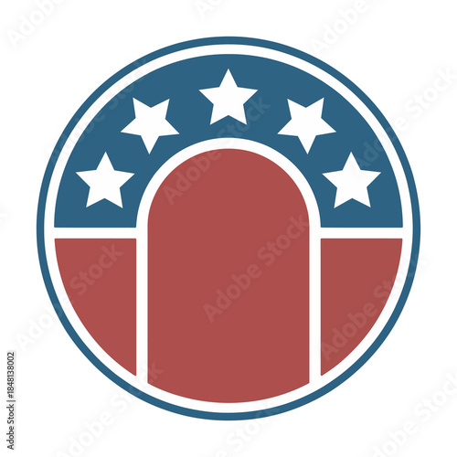 Circular emblem with stars and red arch