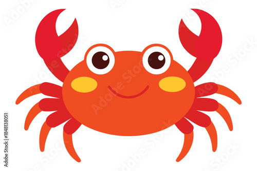 Cheerful Cartoon Crab Red Orange Vector Illustration