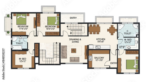 Detailed architectural floor plan showcasing a two story house layout with rooms labeled