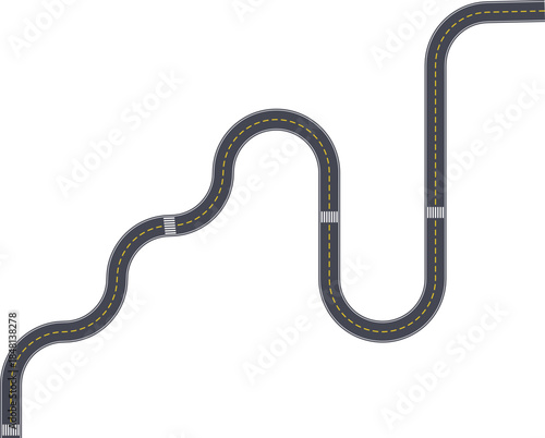 Top view roadway design displaying a continuous path formed by squared wave geometry and lane markings.
