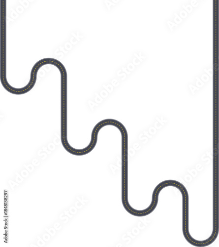 Top view road design presenting a diagonal path formed by repeated squared wave turns and clear lane lines.
