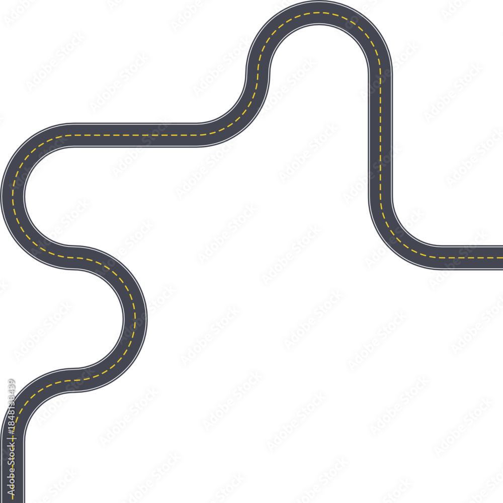 Obraz premium Top view roadway graphic depicting a linear path composed of repeated squared wave segments.