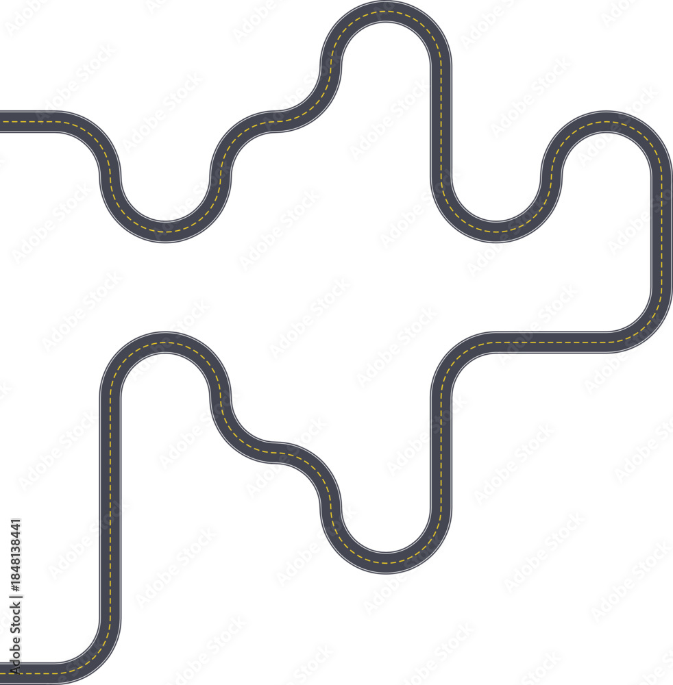 Fototapeta premium Top view street layout showing a labyrinth zigzag route built from squared wave turns.