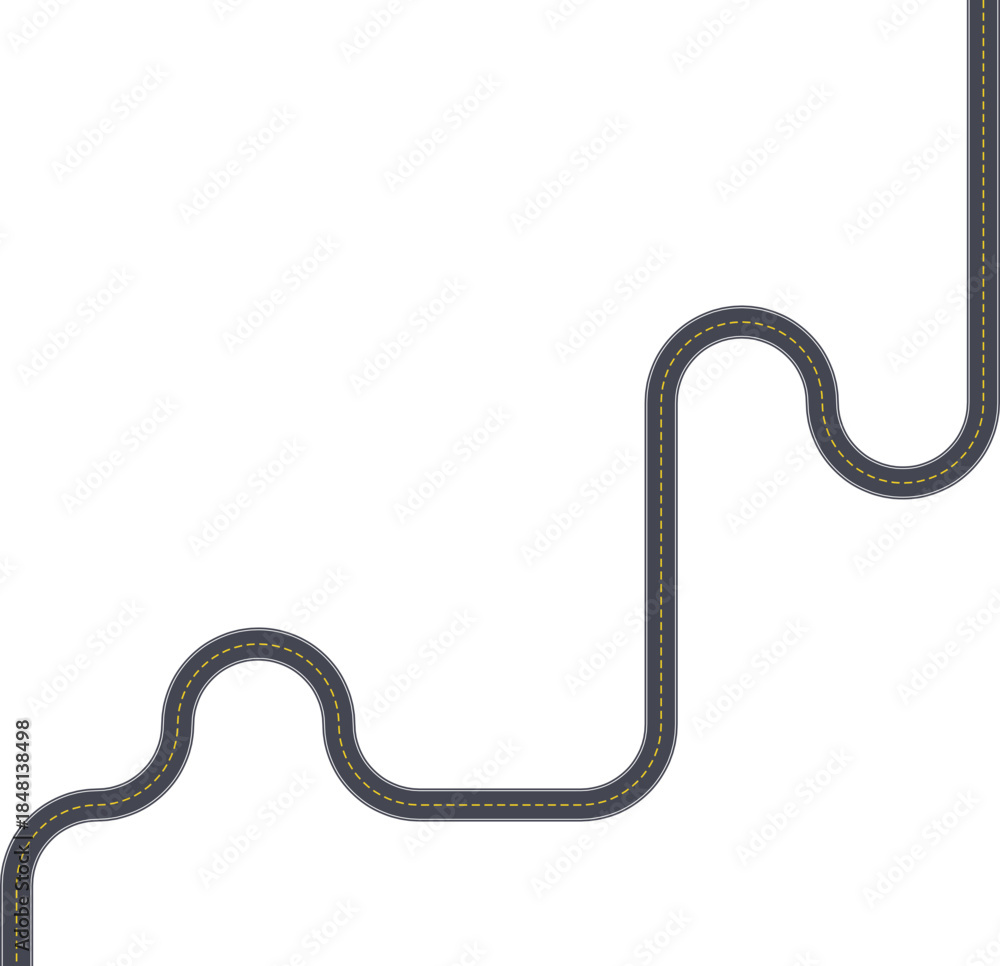 Fototapeta premium Top view highway path graphic showing a simple squared route with broken center line.