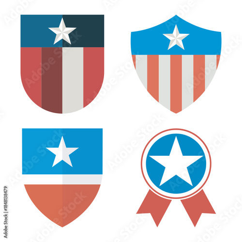 Collection of american-themed badges and shields with stars