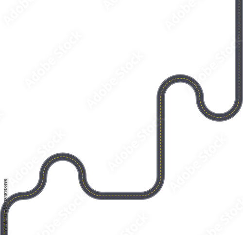 Top view highway path graphic showing a simple squared route with broken center line.