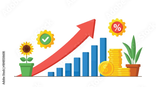 Growth success and financial progress illustrated with upward trends and vibrant imagery