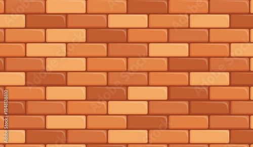 Seamless brick wall pattern vector background of red and orange clay bricks.