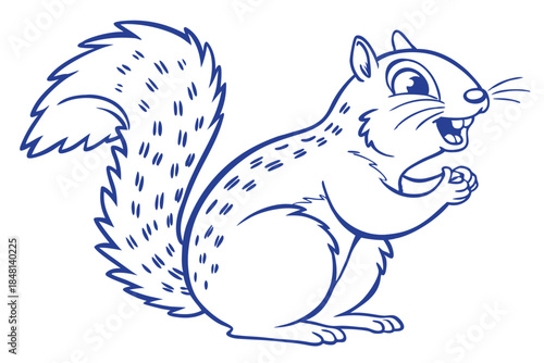 Delightful squirrel line art gazes cheerfully while clutching a nut within its tiny paws