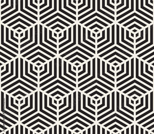 Vector seamless pattern. Modern stylish abstract texture. Geometric black and white pattern with repeated hexagons.