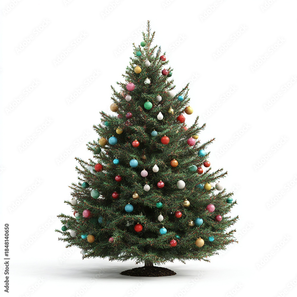 Fototapeta premium Christmas Tree with Colorful Baubles, Holiday Decor 