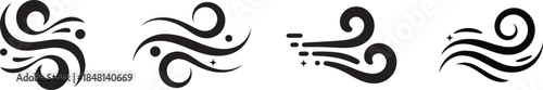 Wind blow line icon. Set of Stylized Wind and Air Flow Icon. fresh Silhouette vector. Vector Illustration